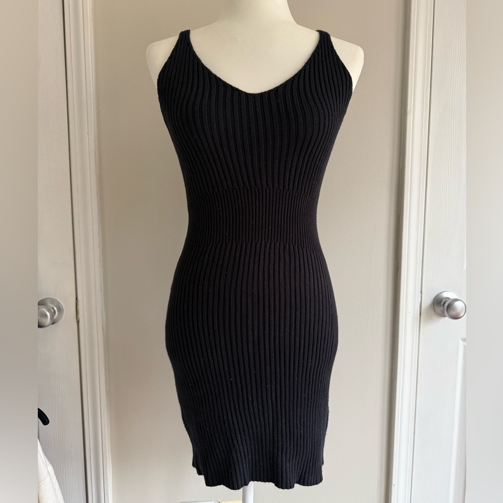 Black Ribbed Knit Dress